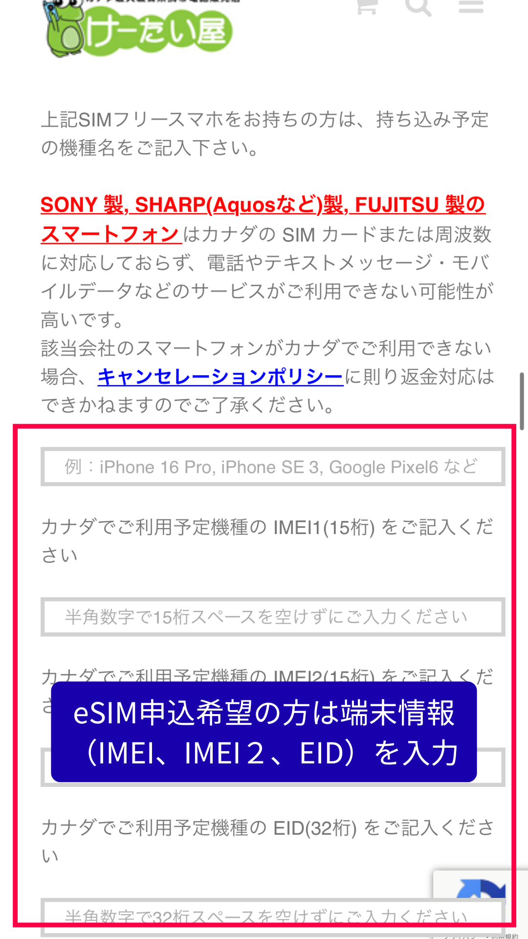enter your device information